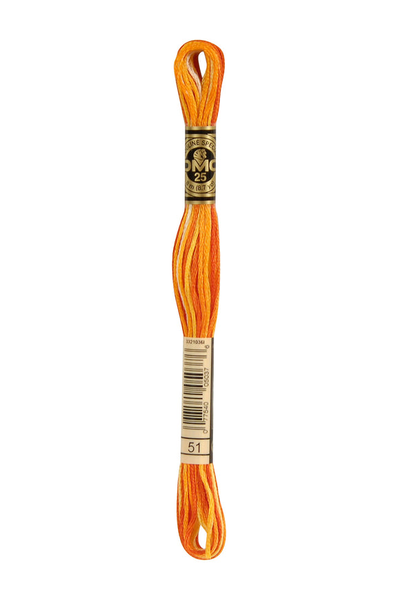 DMC: Mouliné Spécial: Hilo de bordar tonos naranja y amarillo: 100 % algodón, 8 m