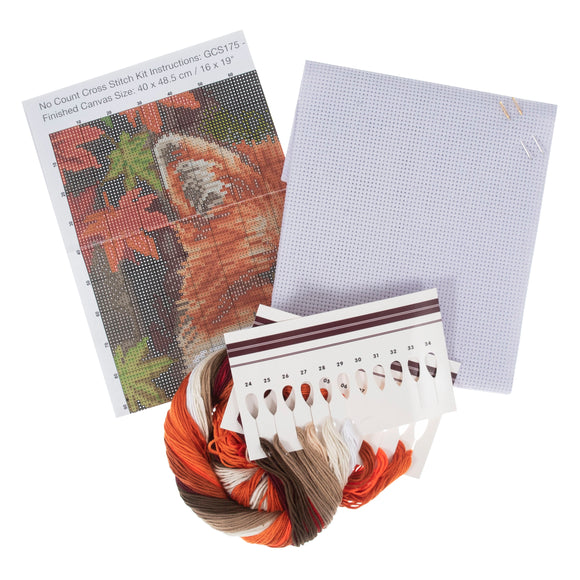 Kit de punto de cruz contado Trimits Ð Grande: Zorro, 36 x 36 cm, incluye tela Aida, hilos preclasificados, aguja, alfabeto personalizable, instrucciones en inglés, francés y alemán