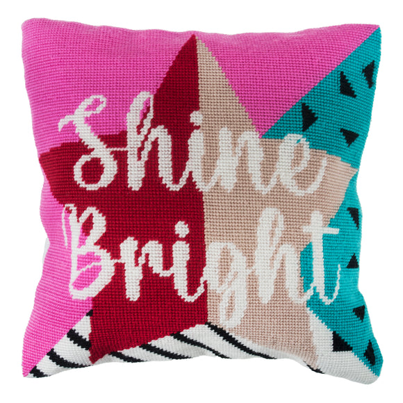 Trimits Half Stitch Tapestry Kit Ð Cushion: Shine Bright, 40x40cm, Includes Pre-Printed Canvas, Acrylic Yarns, Needle, Cushion Back, Instructions in English, French, German