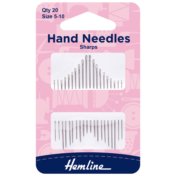 Hemline Hand Sewing Needles: Sharps: Size 5-10: 20 Pieces