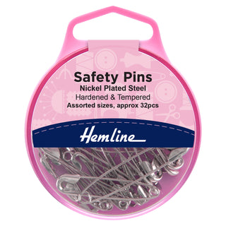 Hemline Safety Pins: Assorted: Nickel: 32 Pieces