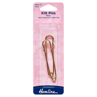 Hemline Kilt Pins: 75mm: Gold: 2 Pieces