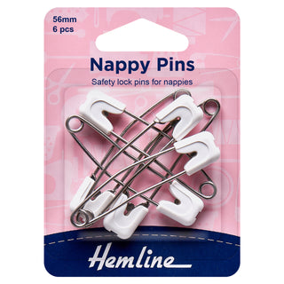 Hemline Nappy Pins: 56mm: White: 6 Pieces