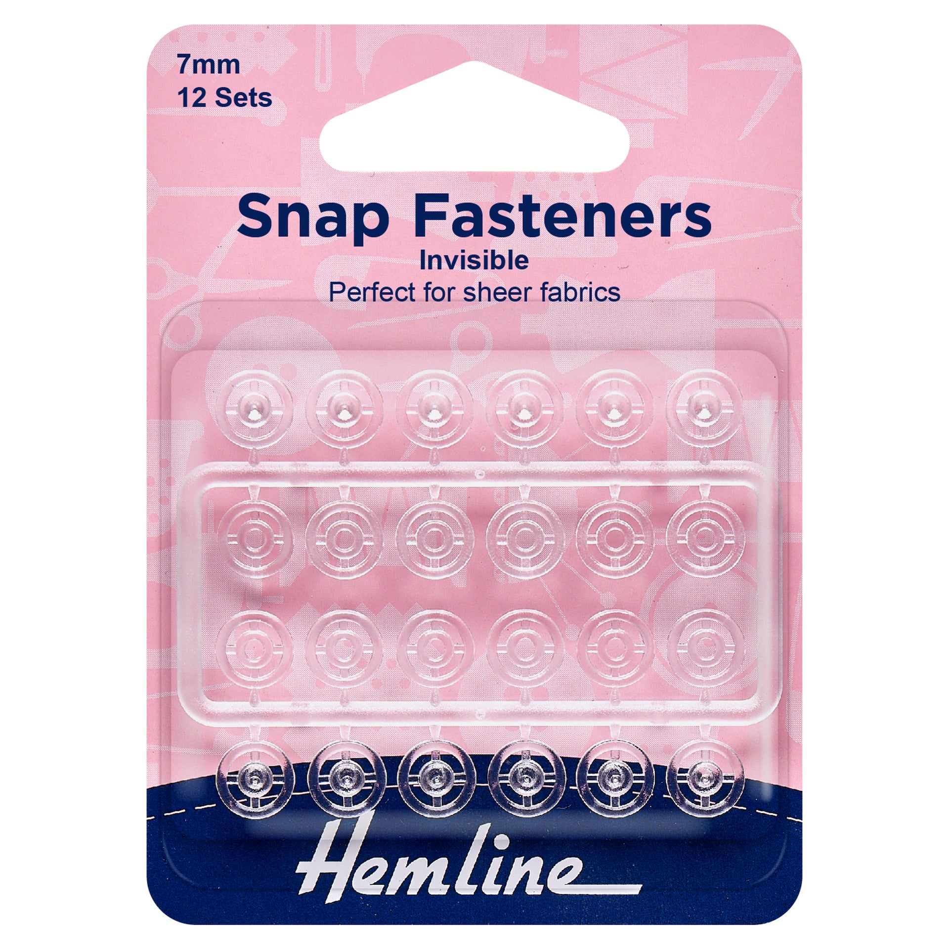 Hemline Sew On Snap Fasteners: Clear (Invisible) - 7mm Hemline Sew On Snap Fasteners: Clear (Invisible) - 7mm