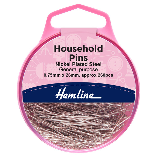Hemline Pins: Household: Steel: 26mm: Nickel: 260 Pieces