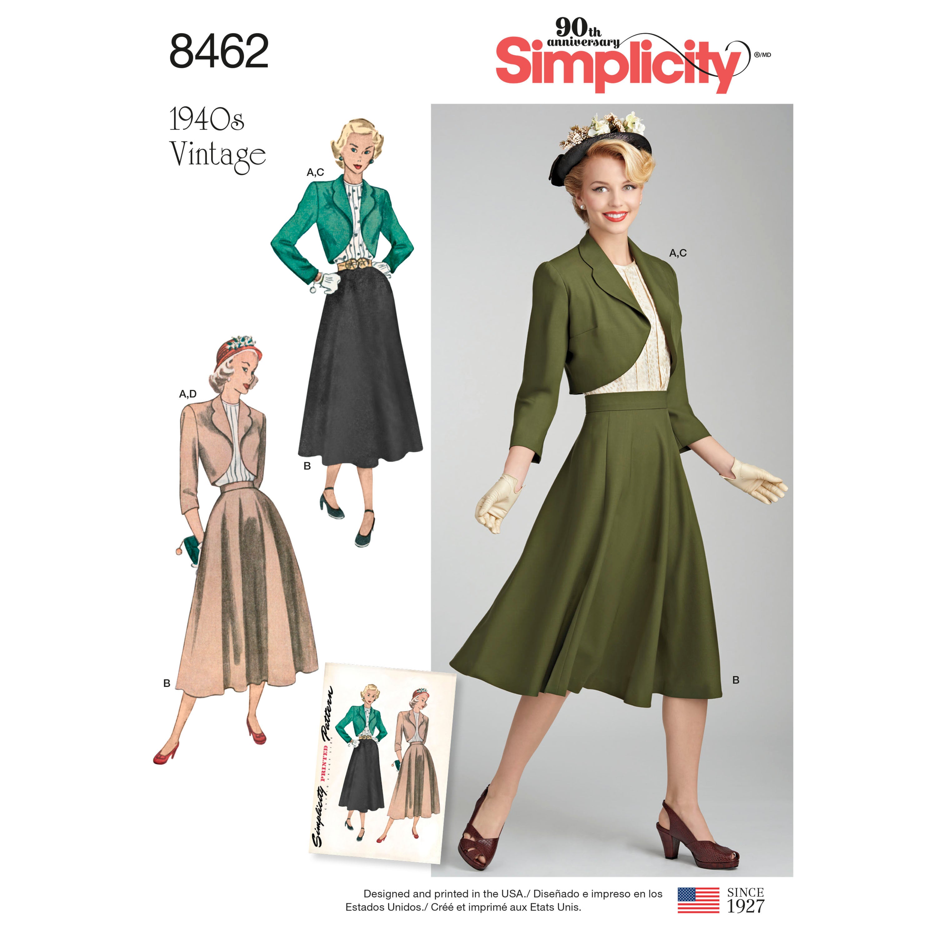 Simplicity Sewing Pattern 8462 Misses' Vintage Blouse, Skirt and Lined