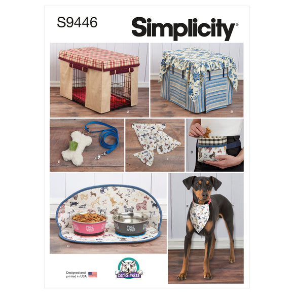 Patrón de costura Simplicity S9446 Fundas para jaulas de mascotas en tres tamaños y accesorios para mascotas