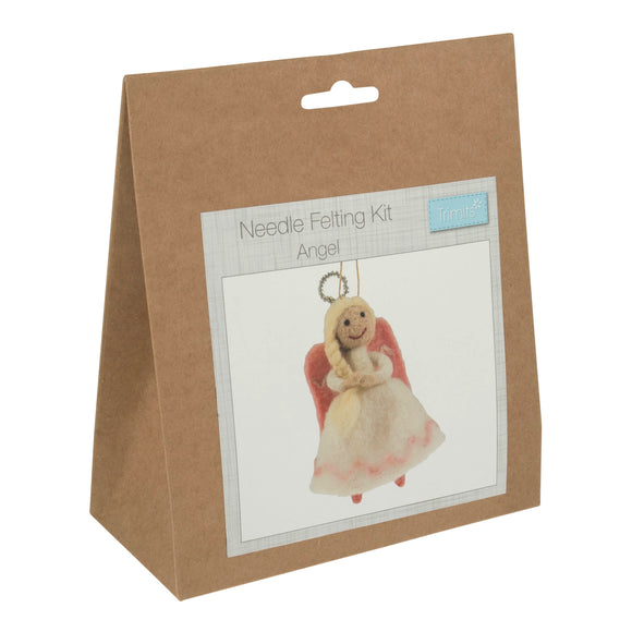 Kit de fieltro con aguja de Trimits: ángel de Navidad, 4,5 x 11,5 cm, incluye lana, aguja de fieltro, formas de poliestireno e instrucciones
