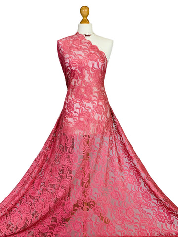 Comprar rosa-empolvado Tejido elástico bidireccional de encaje floral festoneado de ganchillo