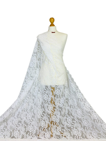 Comprar marfil Tejido elástico bidireccional de encaje floral festoneado de ganchillo