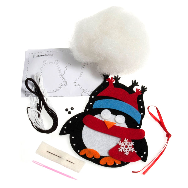 Trimits Felt Decoration Kit Ð Christmas Penguin, 10x12cm, Includes Felt Shapes, Thread, Stuffing, Needle, and Ribbon