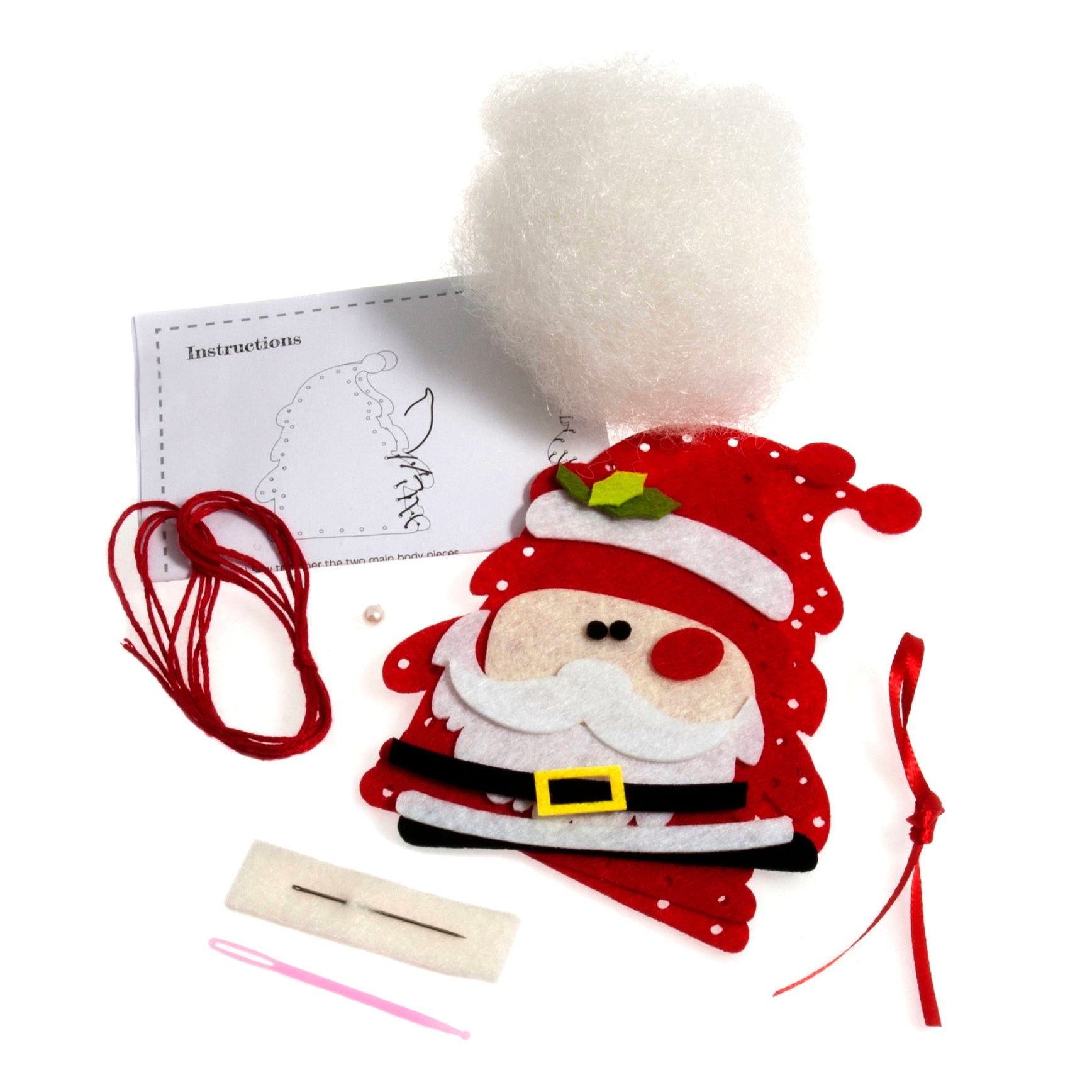 Trimits Felt Decoration Kit Ð Christmas Santa, 10x12cm, Includes Felt Shapes, Thread, Stuffing, Needle, and Ribbon