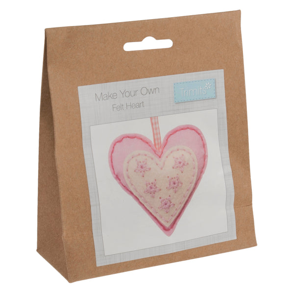 Trimits Felt Decoration Kit Ð Heart, 2x6x13cm, Includes Pre-Cut Felt, Stuffing, Beads, Thread, and Instructions