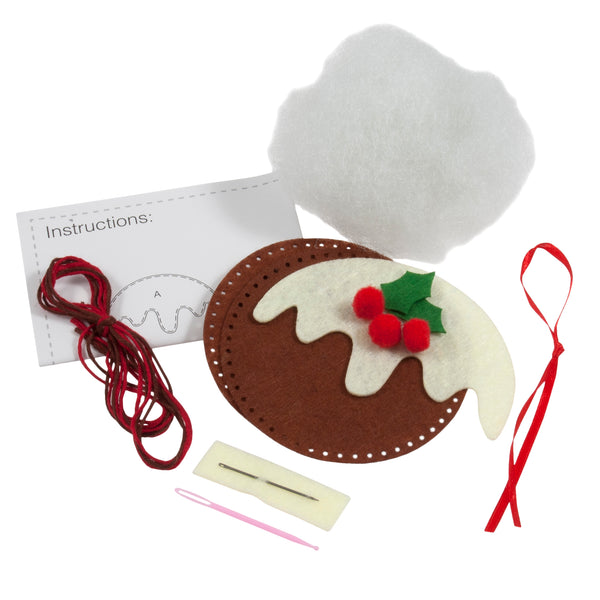 Trimits Felt Decoration Kit Ð Christmas Pudding, 10x12cm, Includes Felt Shapes, Thread, Stuffing, Needle, and Ribbon