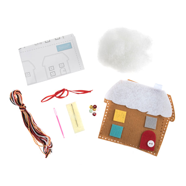 Trimits Felt Decoration Kit Ð Christmas Gingerbread House, 10x12cm, Includes Felt Shapes, Thread, Stuffing, Needle, and Ribbon