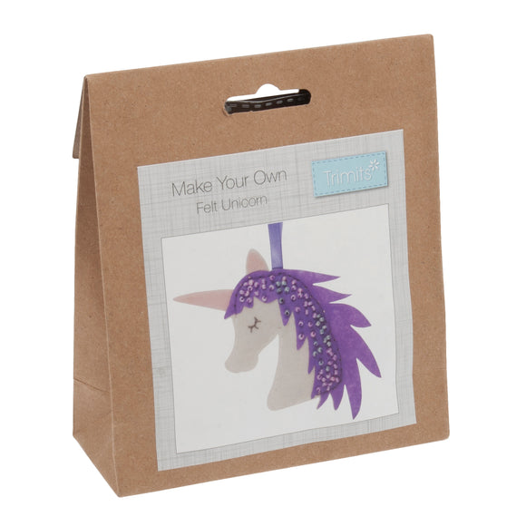 Kit de decoración de fieltro Trimits: unicornio, 2 x 6 x 13 cm, incluye fieltro precortado, relleno, cuentas, hilo e instrucciones