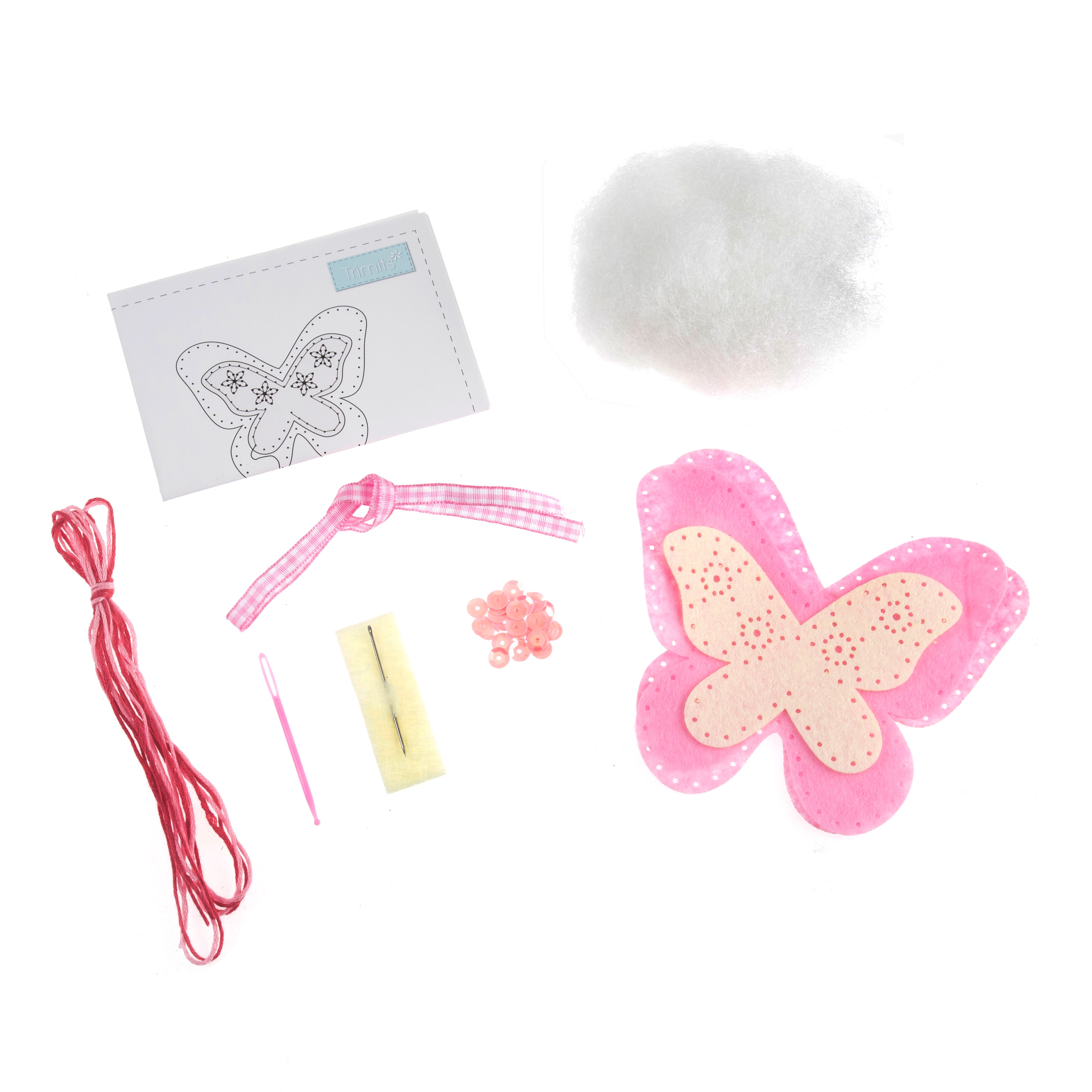 Trimits Felt Decoration Kit Ð Butterfly, 2x6x13cm, Includes Pre-Cut Felt, Stuffing, Beads, Thread, and Instructions - 0