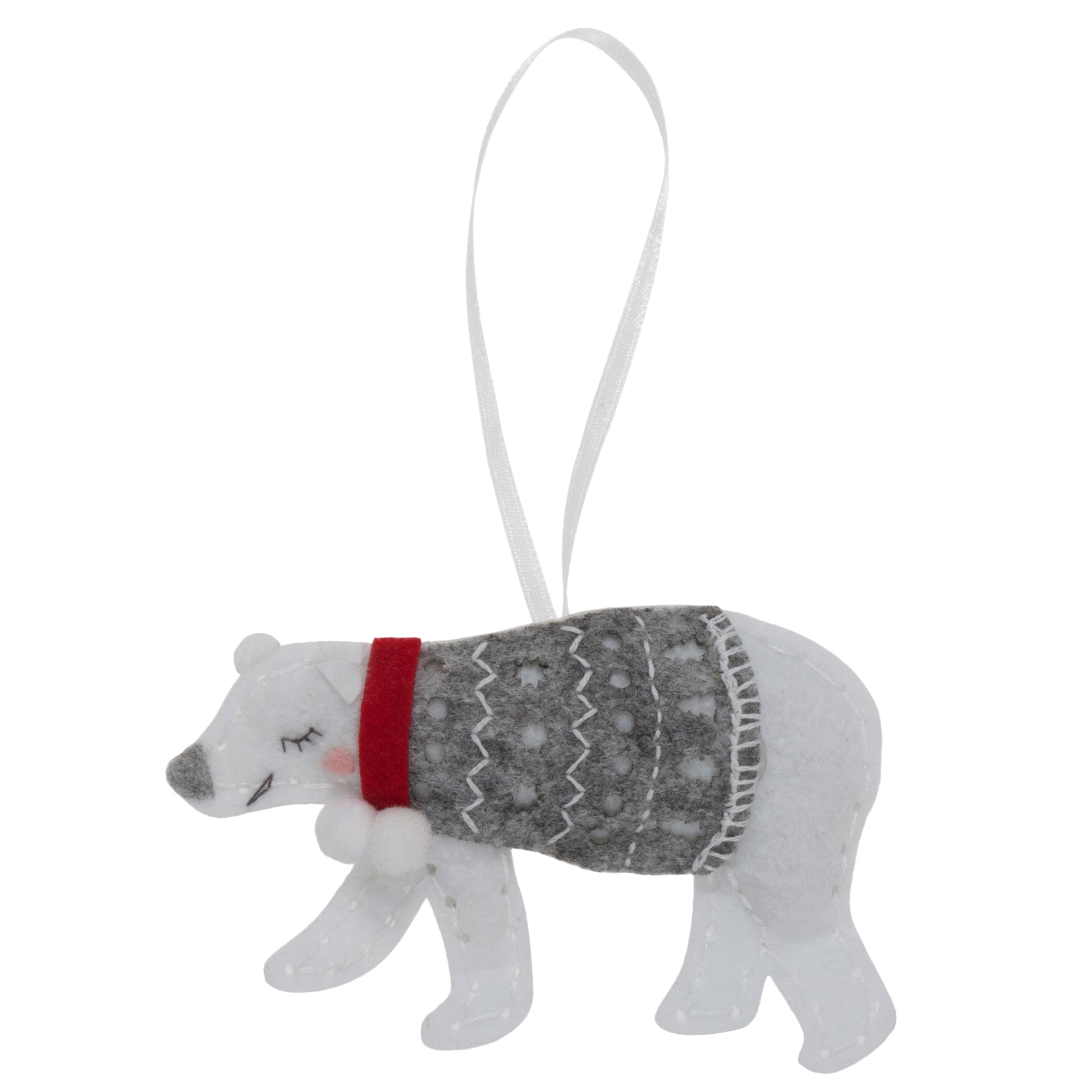 Trimits Felt Decoration Kit Ð Christmas Polar Bear, 10x12cm, Includes Felt Shapes, Thread, Stuffing, Needle, and Ribbon