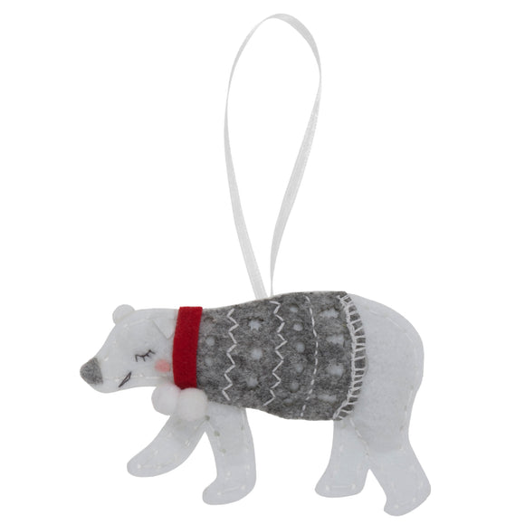 Trimits Felt Decoration Kit Ð Christmas Polar Bear, 10x12cm, Includes Felt Shapes, Thread, Stuffing, Needle, and Ribbon