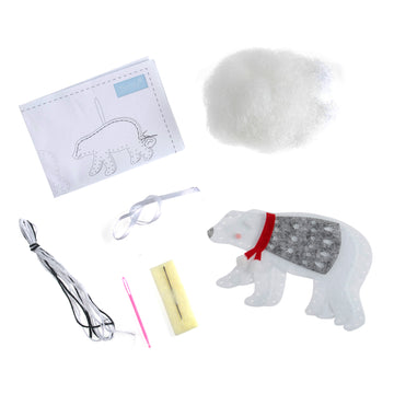 Trimits Felt Decoration Kit Ð Christmas Polar Bear, 10x12cm, Includes Felt Shapes, Thread, Stuffing, Needle, and Ribbon - 0