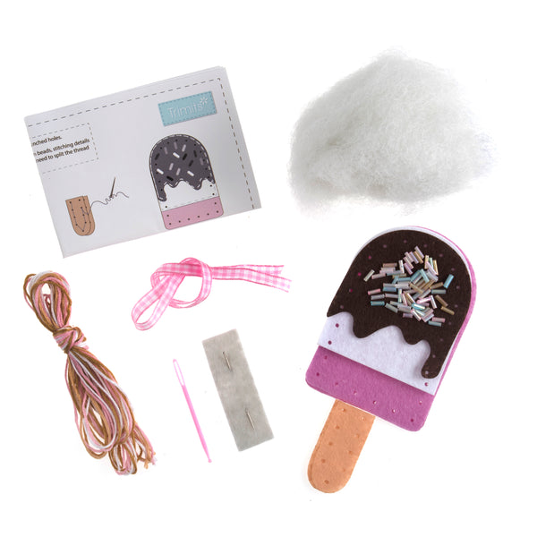 Trimits Felt Decoration Kit Ð Ice Lolly, 2x6x13cm, Includes Pre-Cut Felt, Stuffing, Beads, Thread, and Instructions