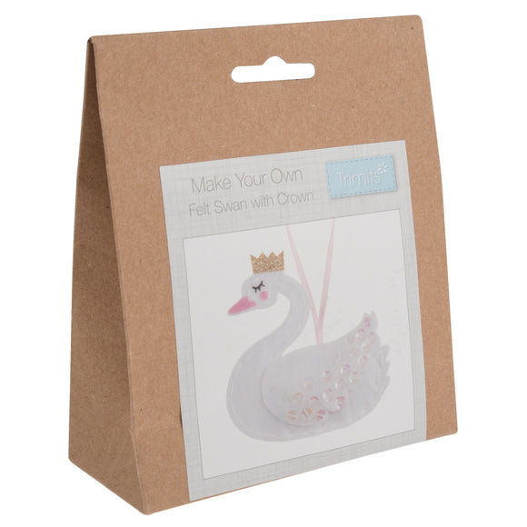Kit de decoración de fieltro Trimits – Navidad: cisne con corona, 2 x 6 x 13 cm, incluye fieltro precortado, relleno, cuentas, hilo e instrucciones