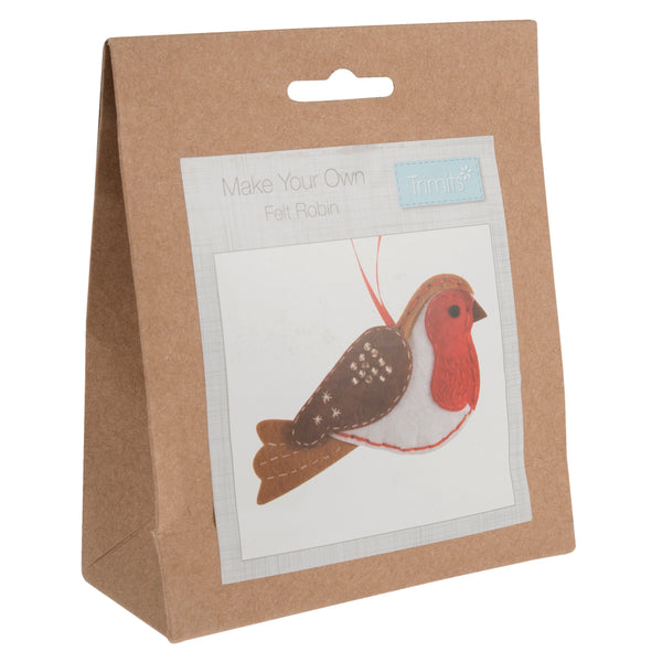 Trimits Felt Decoration Kit Ð Christmas Robin, 10x12cm, Includes Felt Shapes, Thread, Stuffing, Needle, and Ribbon