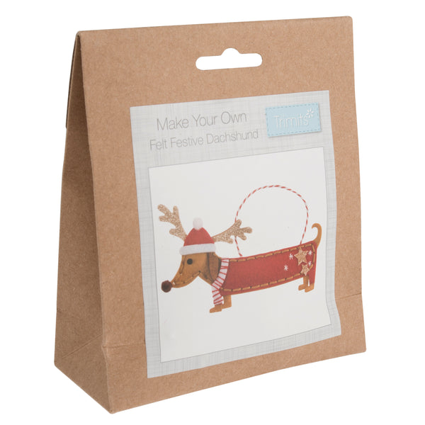 Trimits Felt Decoration Kit Ð Christmas Festival Dachshund, 10x12cm, Includes Felt Shapes, Thread, Stuffing, Needle, and Ribbon