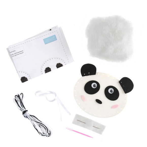 Kit de decoración de fieltro Trimits: Panda, 2 x 6 x 13 cm, incluye fieltro precortado, relleno, cuentas, hilo e instrucciones