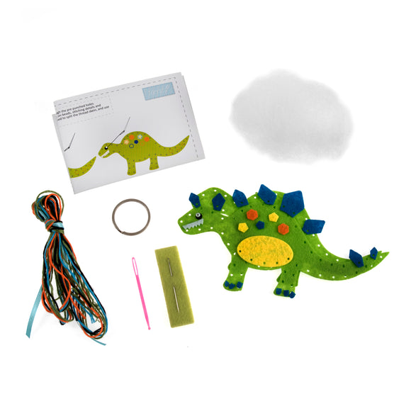 Kit de decoración de fieltro Trimits: Dinosaurio, 2 x 6 x 13 cm, incluye fieltro precortado, relleno, cuentas, hilo e instrucciones