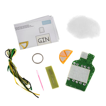 Kit de decoración de fieltro Trimits: botella de ginebra, 2 x 6 x 13 cm, incluye fieltro precortado, relleno, cuentas, hilo e instrucciones - 0