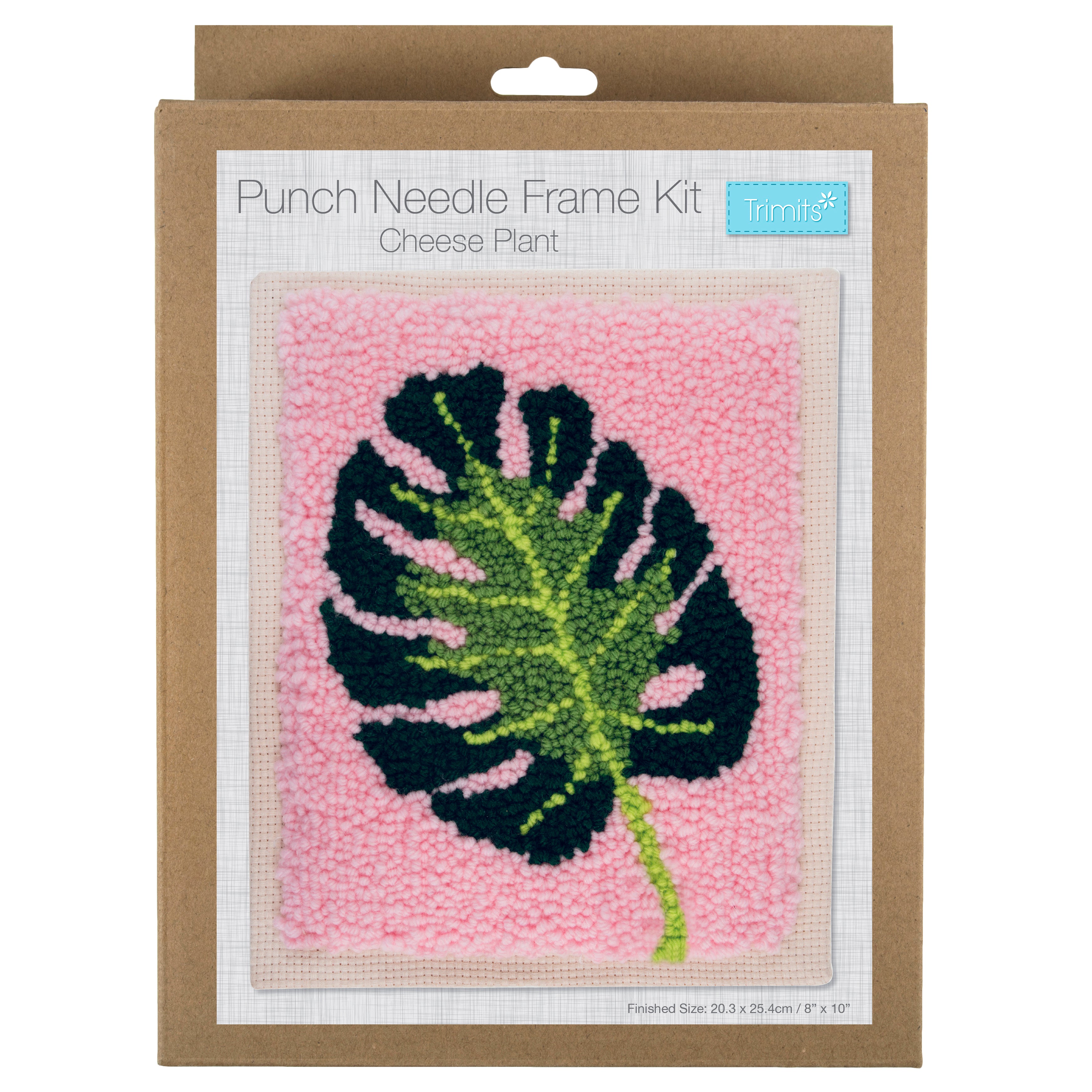 Trimits Punch Needle Kit Ð Floss and Hoop: Cheese Plant, 15.2cm Diameter, Includes Embroidery Floss, Hoop, Fabric, Punch Needle, Instructions in English, French, German