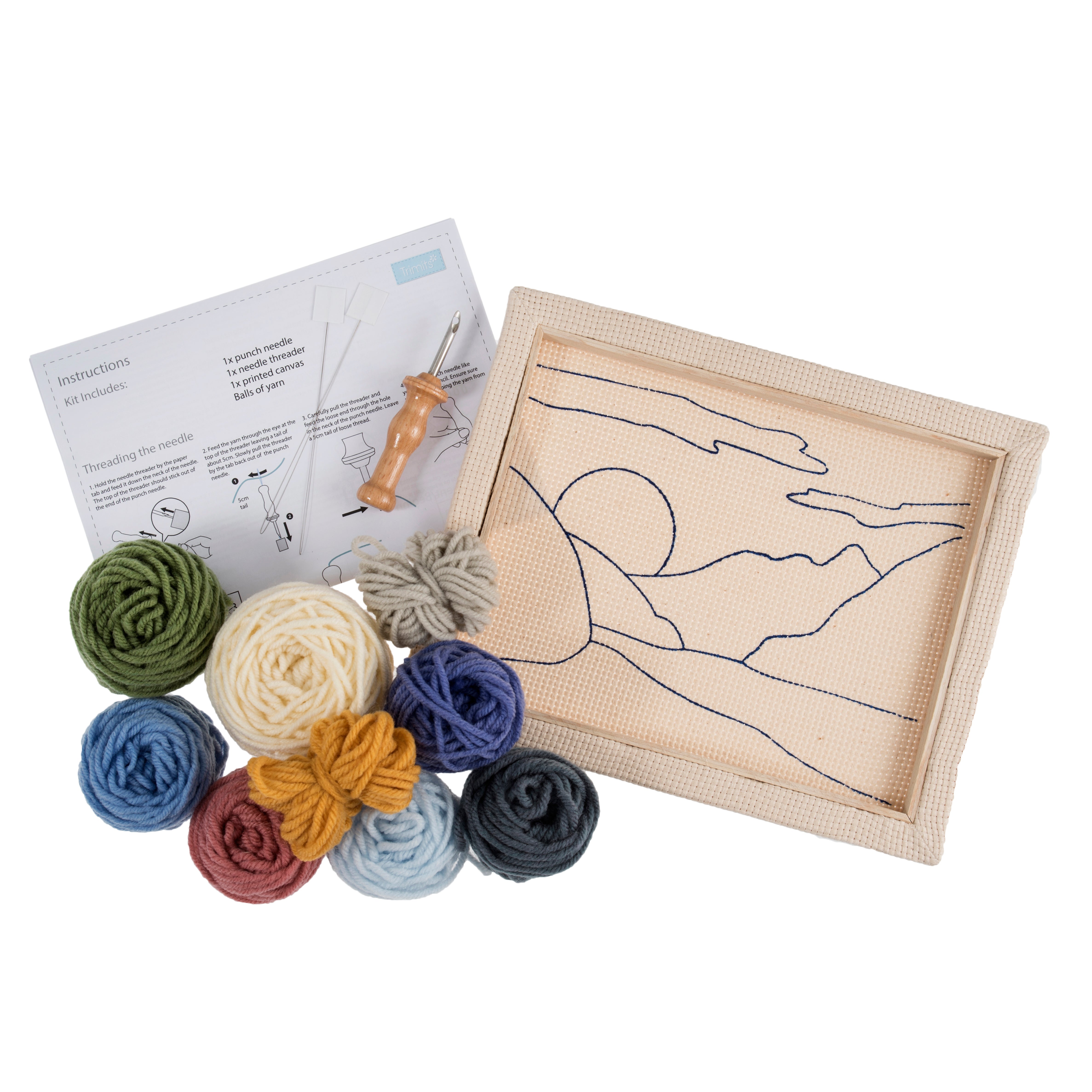 Trimits Punch Needle Kit Ð Floss and Hoop: Landscape, 15.2cm Diameter, Includes Embroidery Floss, Hoop, Fabric, Punch Needle, Instructions in English, French, German - 0