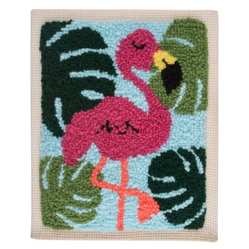 Kit de aguja perforadora Trimits, hilo y bastidor: flamenco, 15,2 cm de diámetro, incluye hilo de bordar, bastidor, tela, aguja perforadora, instrucciones en inglés, francés y alemán