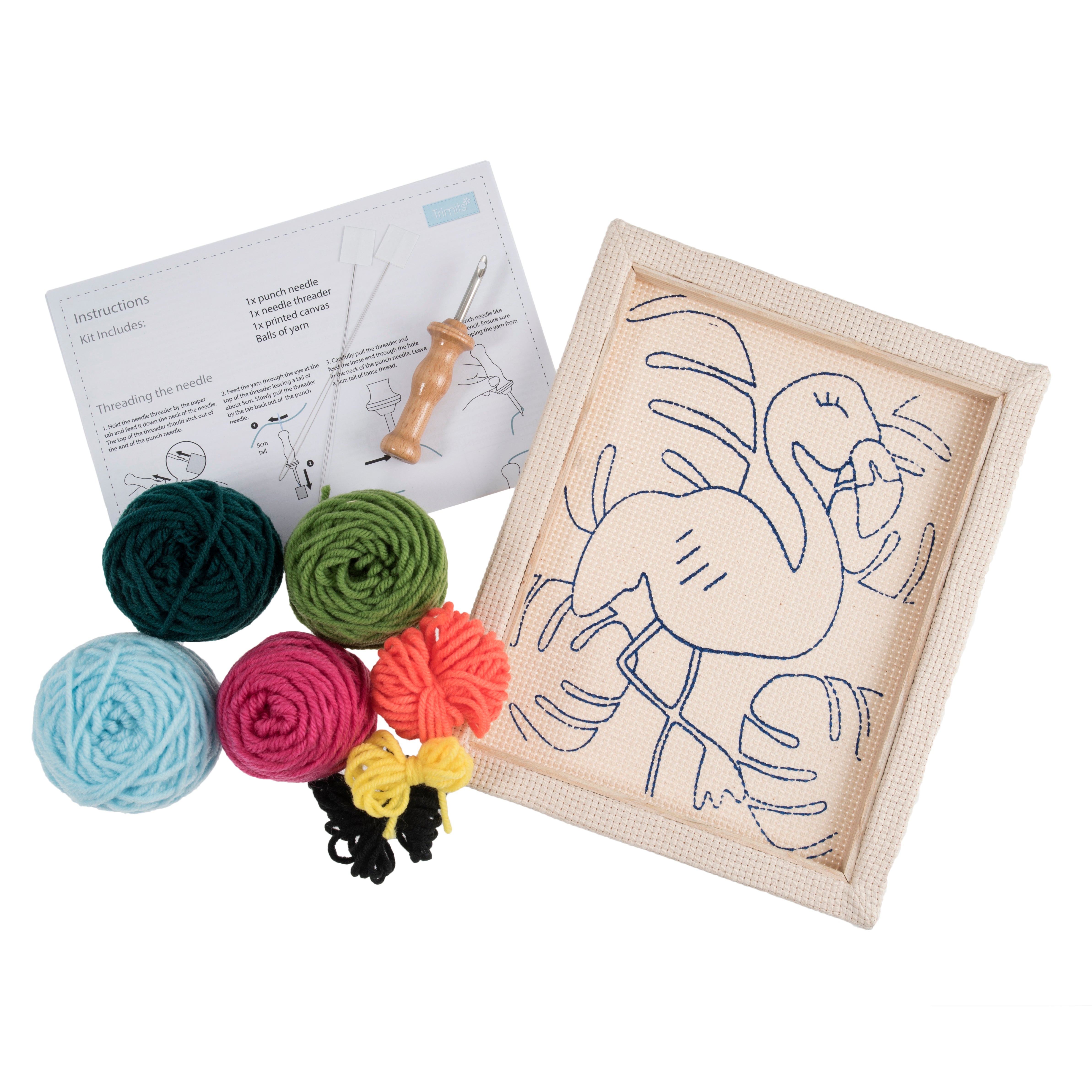 Trimits Punch Needle Kit Ð Floss and Hoop: Flamingo, 15.2cm Diameter, Includes Embroidery Floss, Hoop, Fabric, Punch Needle, Instructions in English, French, German - 0