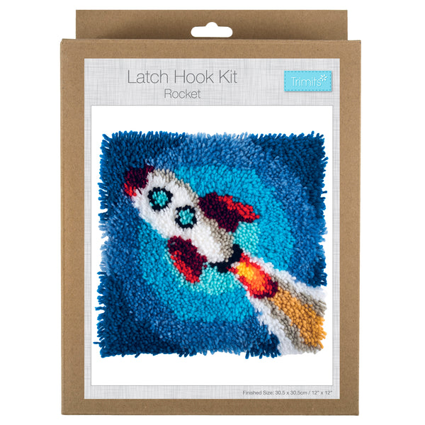 Trimits Latch Hook Kit Ð Rocket, 30.5x30.5cm, Includes Canvas, Yarn, Tool, and Instructions