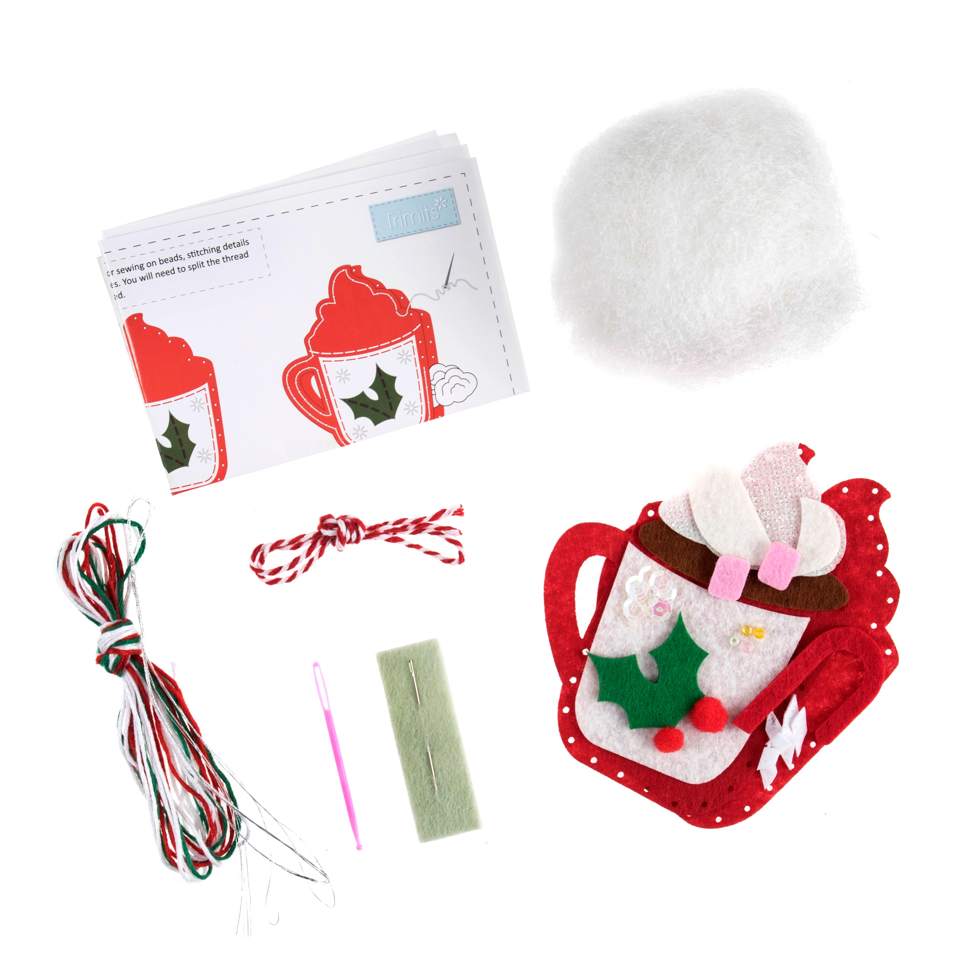 Trimits Felt Decoration Kit Ð Christmas Rocking Horse, 10x12cm, Includes Felt Shapes, Thread, Stuffing, Needle, and Ribbon - 0