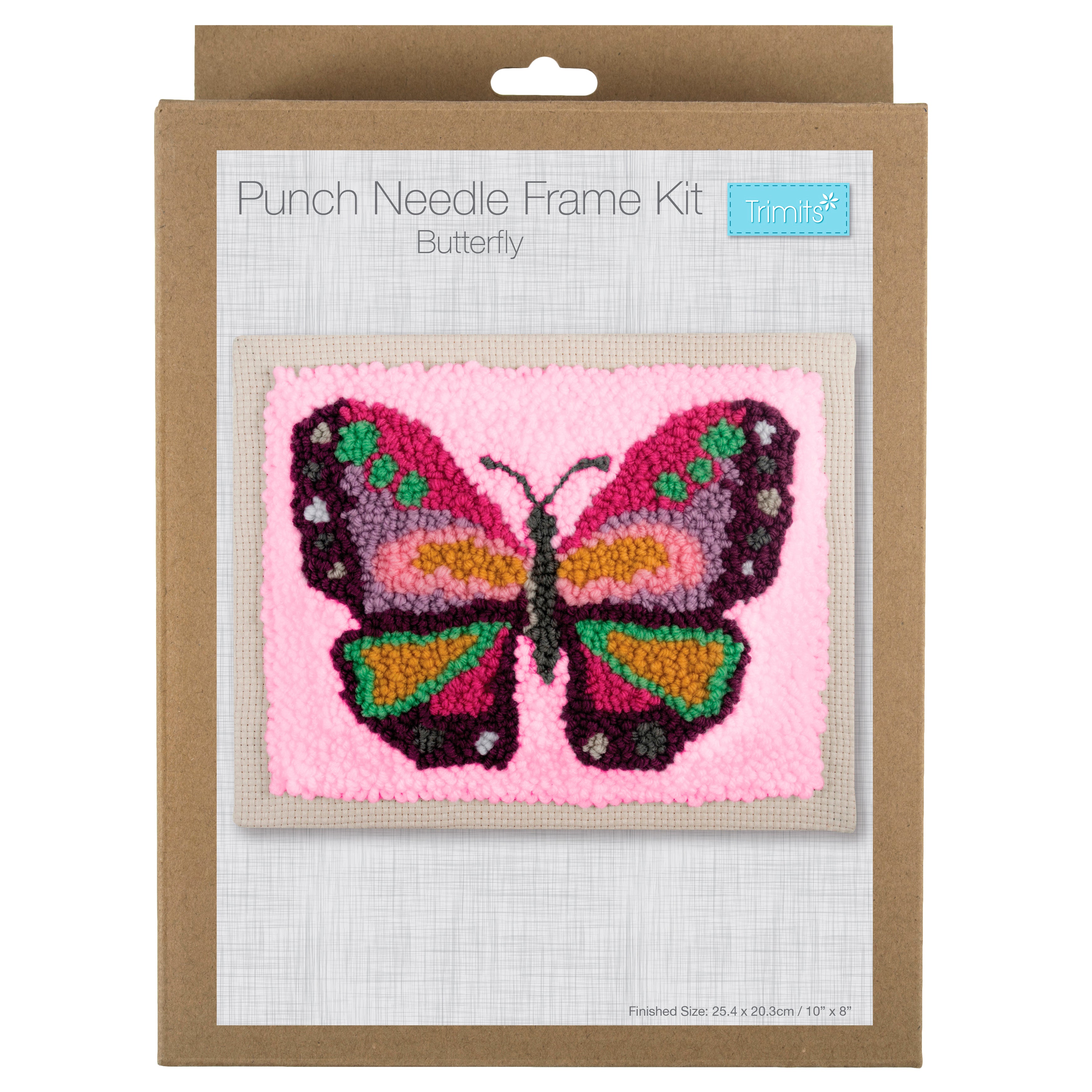 Trimits Punch Needle Kit Ð Floss and Hoop: Butterfly, 15.2cm Diameter, Includes Embroidery Floss, Hoop, Fabric, Punch Needle, Instructions in English, French, German - 0