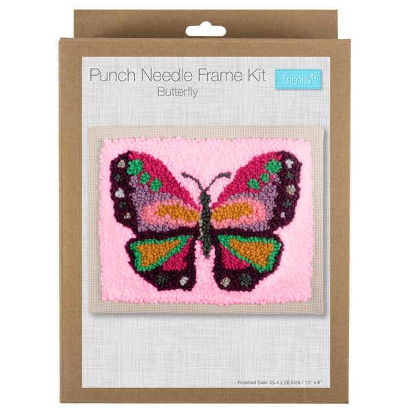 Trimits Punch Needle Kit Ð Floss and Hoop: Butterfly, 15.2cm Diameter, Includes Embroidery Floss, Hoop, Fabric, Punch Needle, Instructions in English, French, German