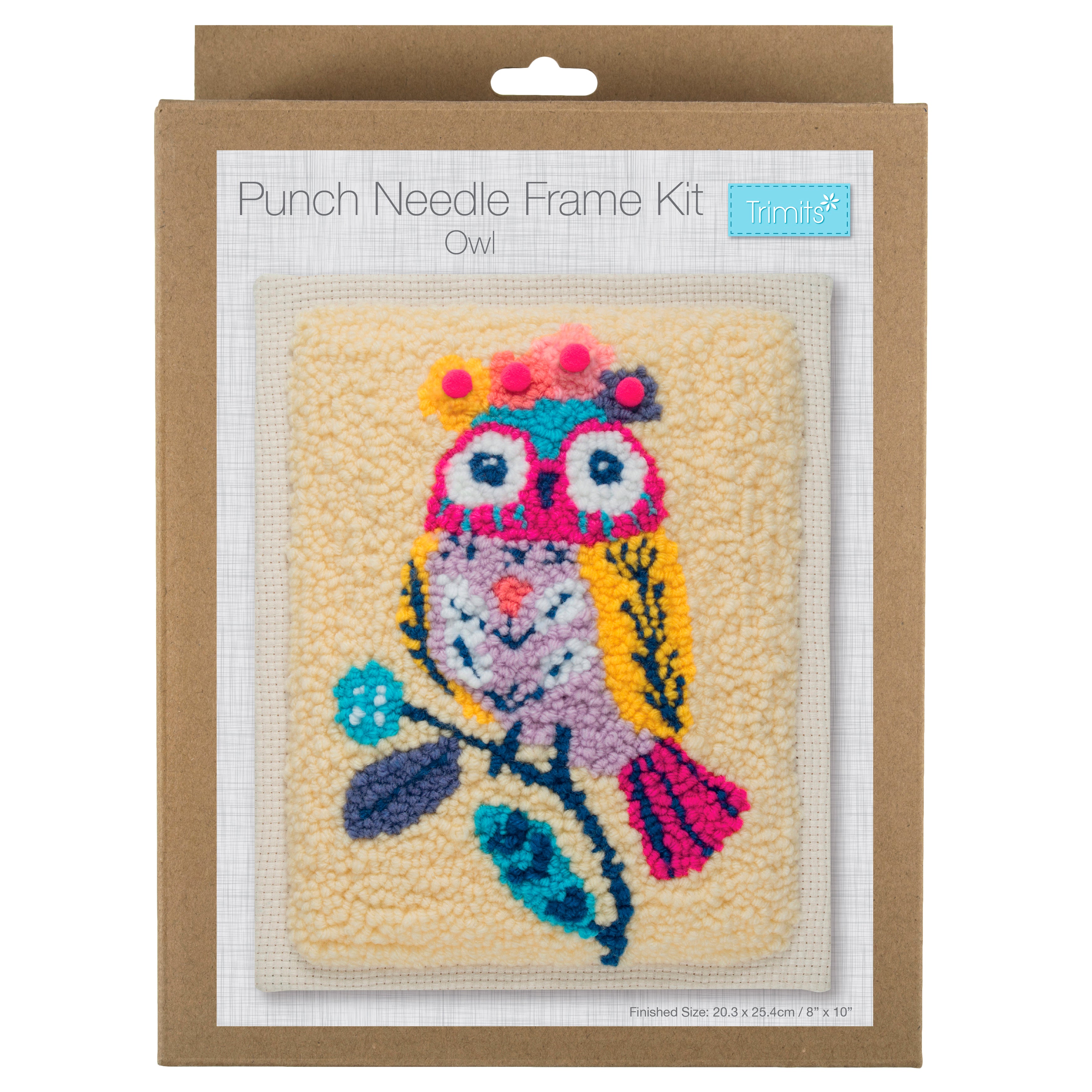 Trimits Punch Needle Kit Ð Floss and Hoop: Owl, 15.2cm Diameter, Includes Embroidery Floss, Hoop, Fabric, Punch Needle, Instructions in English, French, German