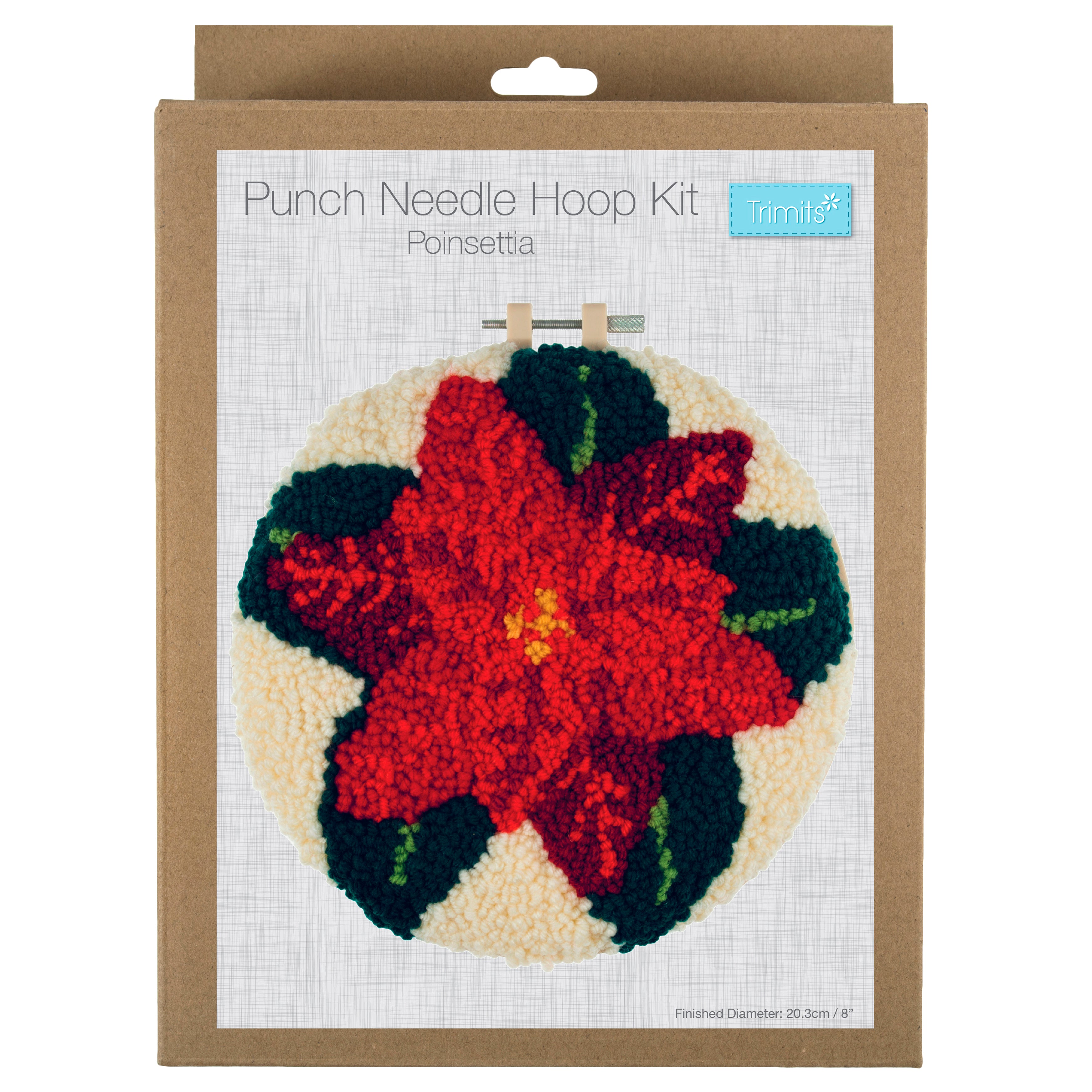 Trimits Punch Needle Kit Ð Yarn and Hoop: Christmas Poinsettia, 20.3cm Diameter, Includes Yarn, Hoop, Fabric, Punch Needle, and Instructions