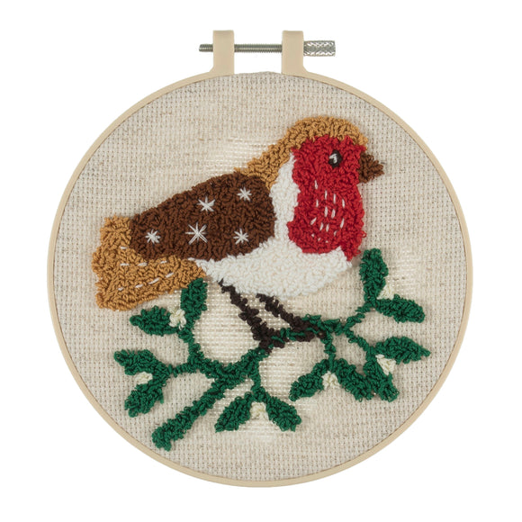 Kit de aguja perforadora Trimits: hilo y bastidor: Robyn navideña, 15,2 cm de diámetro, incluye hilo, bastidor, tela, aguja perforadora e instrucciones