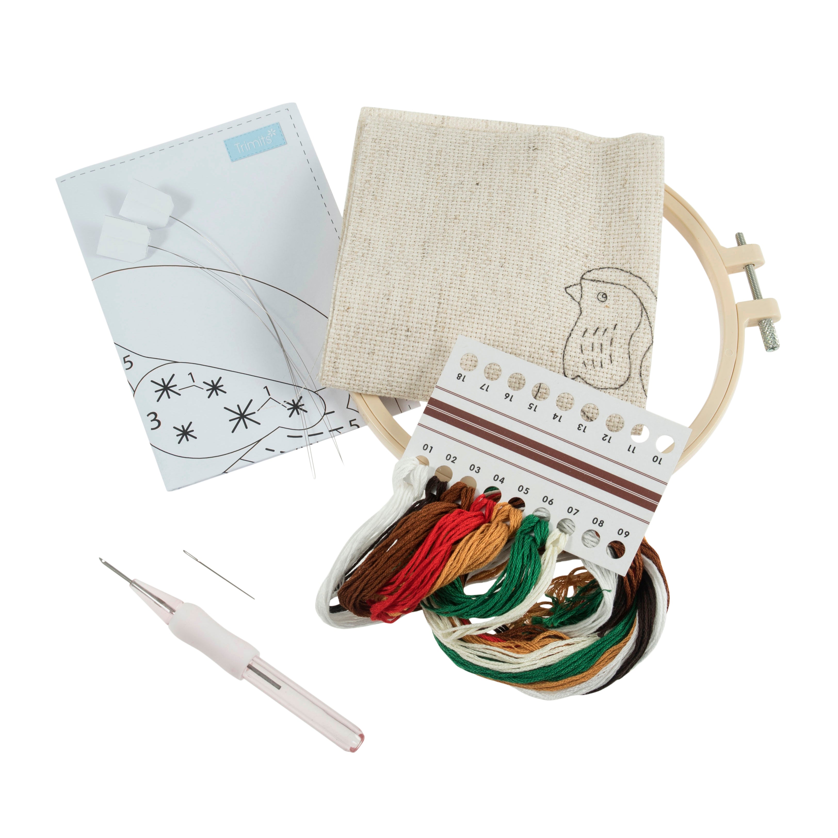 Trimits Punch Needle Kit Ð Floss and Hoop: Christmas Robyn, 15.2cm Diameter, Includes Floss, Hoop, Fabric, Punch Needle, and Instructions