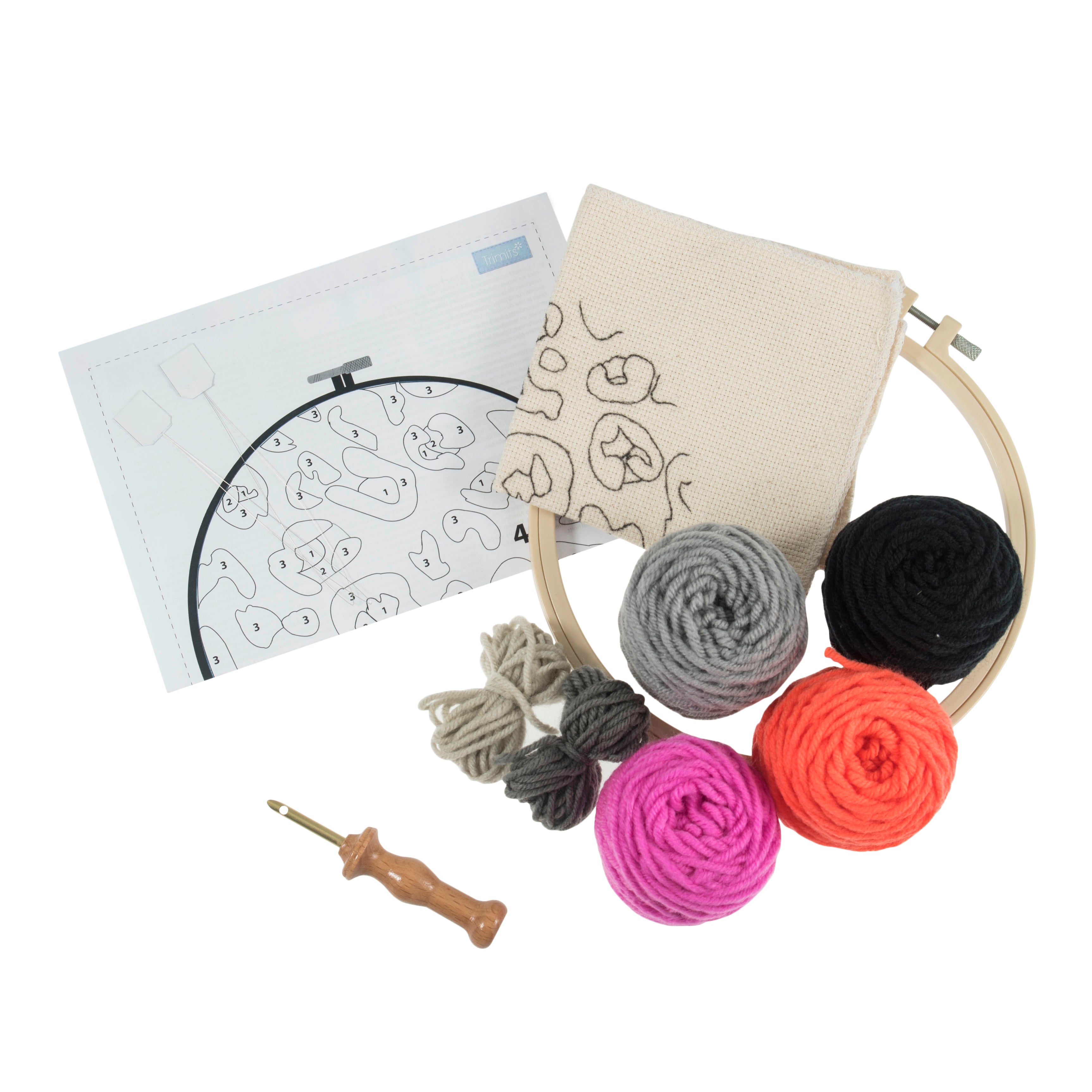 Trimits Punch Needle Kit Ð Yarn and Hoop: Animal Print Monogram, 20.3cm Diameter, Includes Yarn, Hoop, Fabric, Punch Needle, Instructions in EN, FR, GER - 0