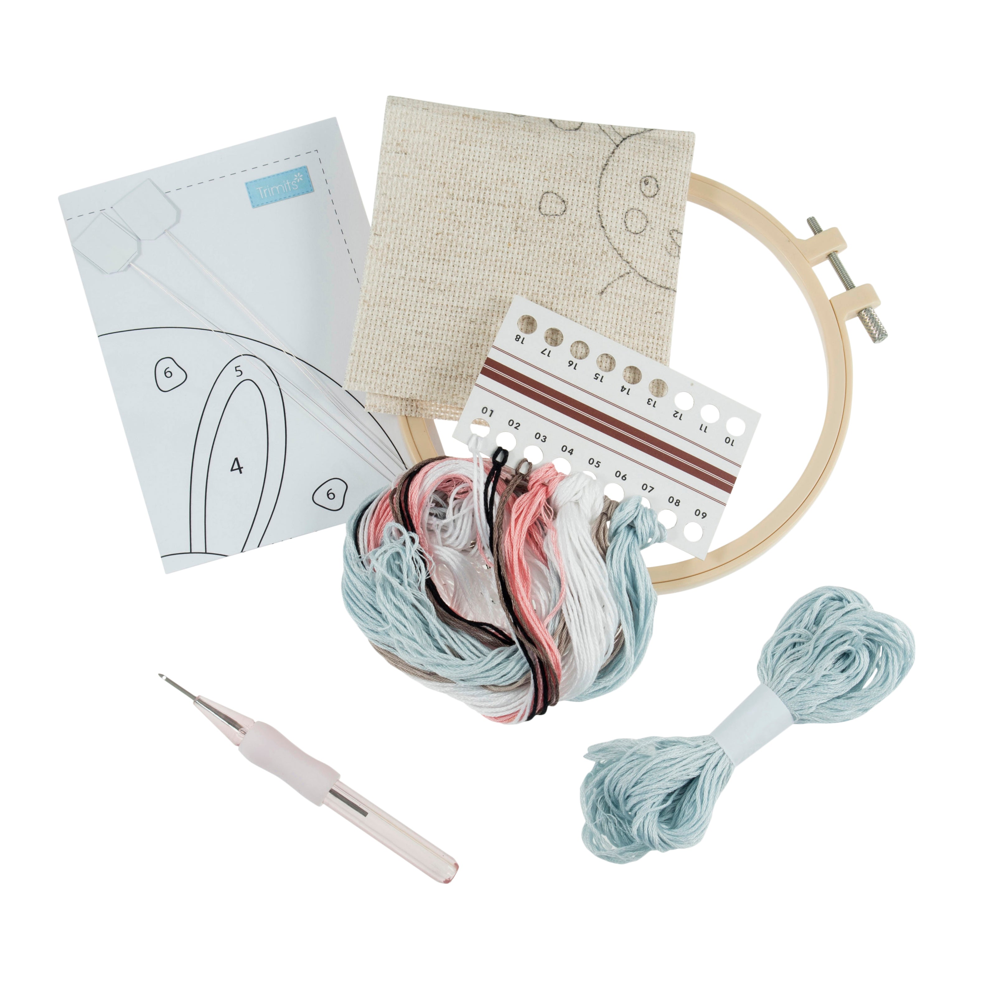 Trimits Punch Needle Kit Ð Floss and Hoop: Bunny, 15.2cm Diameter, Includes Embroidery Floss, Hoop, Fabric, Punch Needle, Instructions in English, French, German - 0