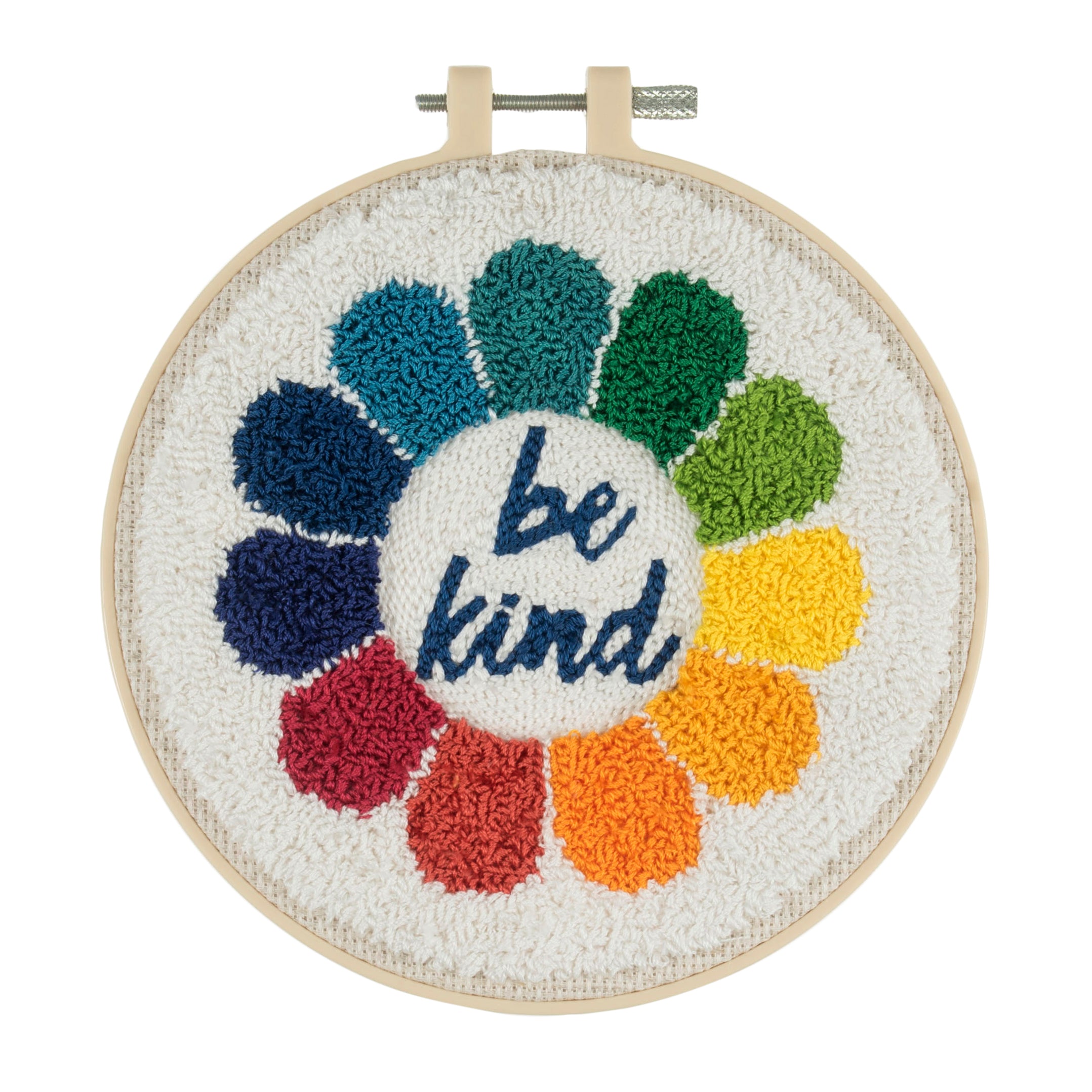 Trimits Punch Needle Kit Ð Floss and Hoop: Be Kind, 15.2cm Diameter, Includes Embroidery Floss, Hoop, Fabric, Punch Needle, Instructions in English, French, German