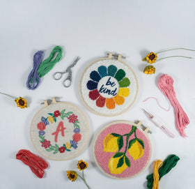 Trimits Punch Needle Kit Floss and Hoop: Be Kind, 15.2cm Diameter, Includes Embroidery Floss, Hoop, Fabric, Punch Needle, Instructions...
