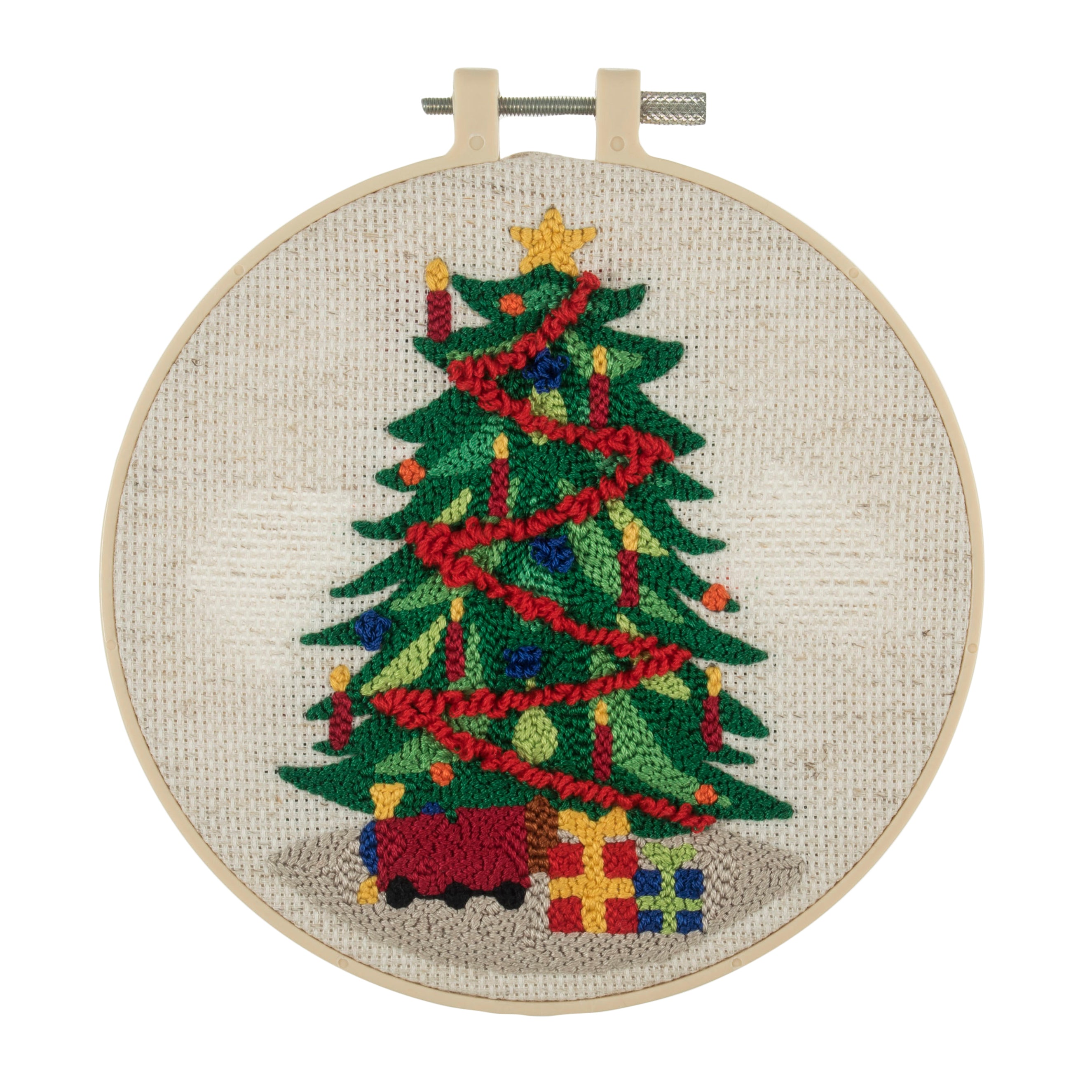 Trimits Punch Needle Kit Ð Floss and Hoop: Christmas Tree 15.2cm Diameter, Includes Floss, Hoop, Fabric, Punch Needle, and Instructions