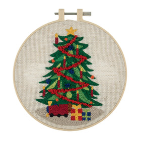 Trimits Punch Needle Kit Floss and Hoop: Christmas Tree 15.2cm Diameter, Includes Floss, Hoop, Fabric, Punch Needle, and Instructions