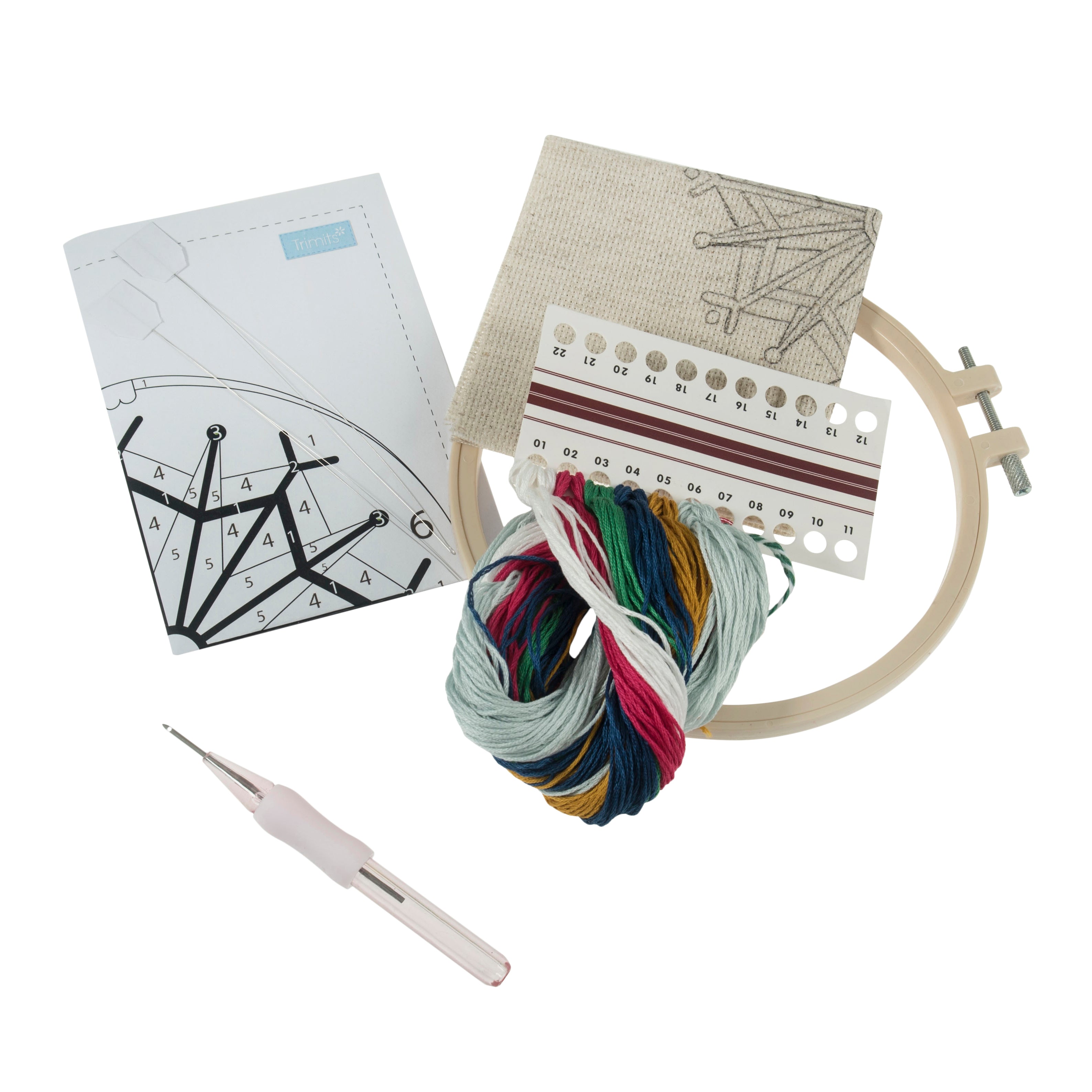 Trimits Punch Needle Kit Ð Floss and Hoop: Christmas Scandi Bauble, 15.2cm Diameter, Includes Floss, Hoop, Fabric, Punch Needle, and Instructions - 0